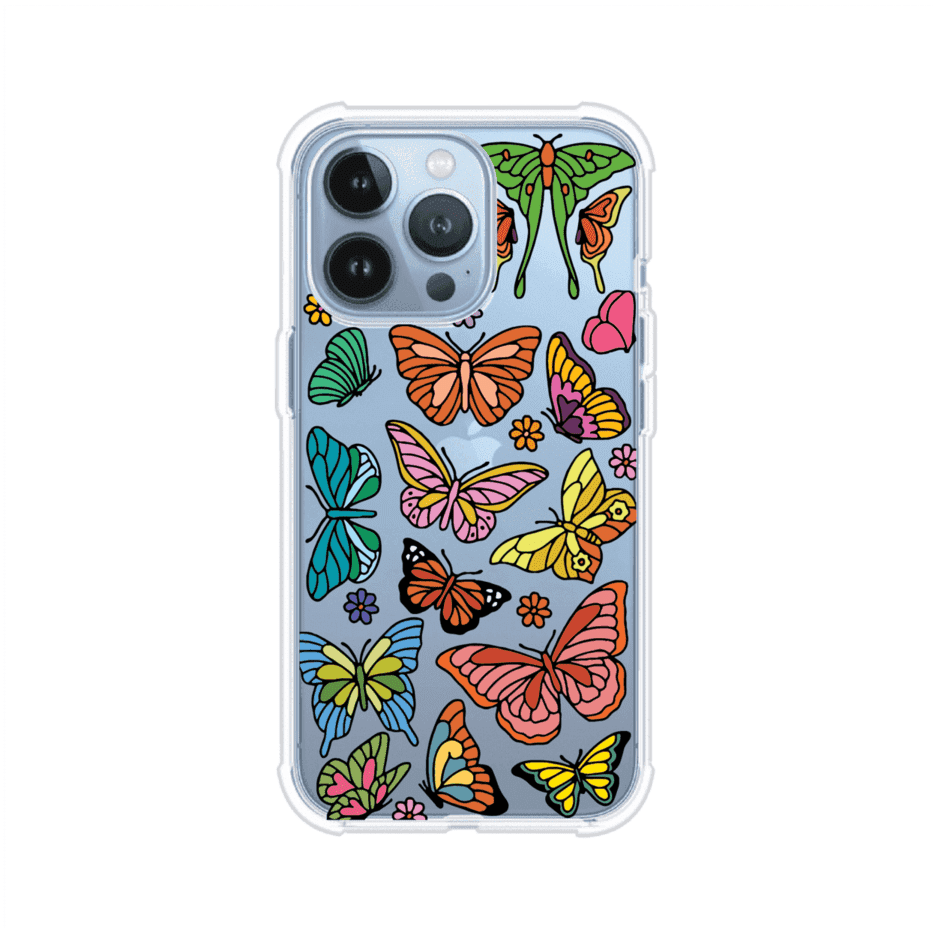 Funda transparente para iPhone con diseño aesthetic de mariposas de colores – Butterfly Haze de Remark Mx