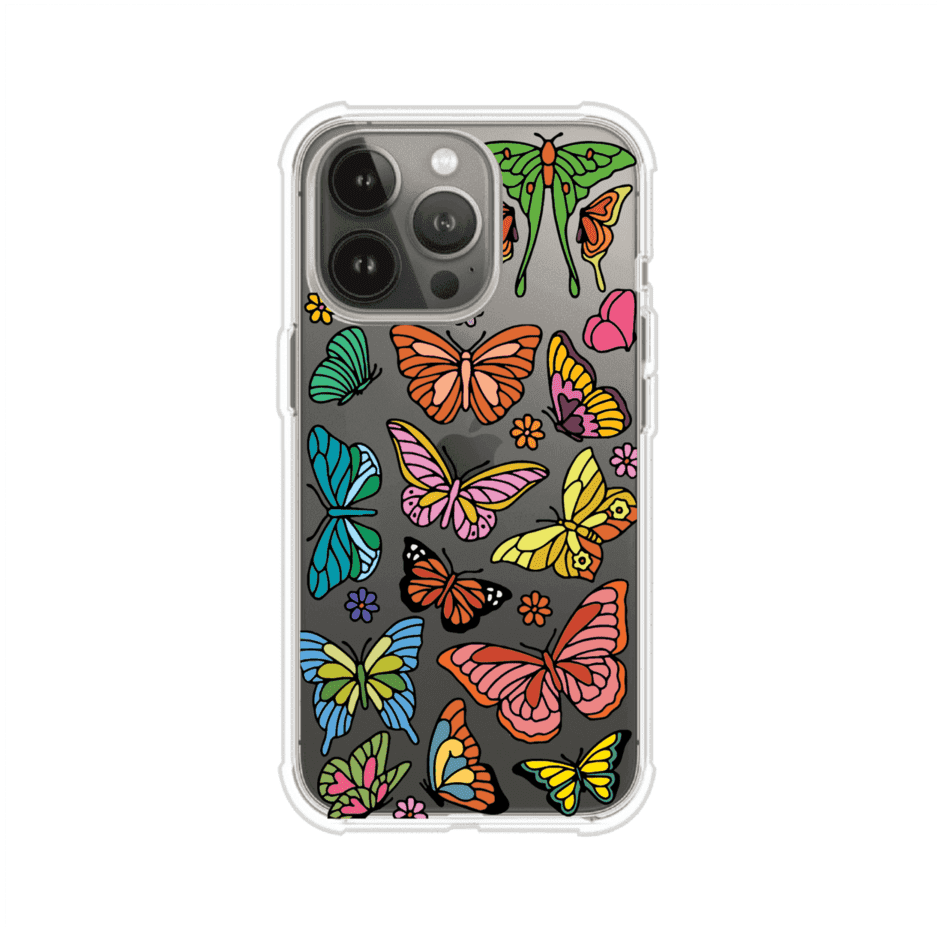 Funda transparente para iPhone con diseño aesthetic de mariposas de colores – Butterfly Haze de Remark Mx