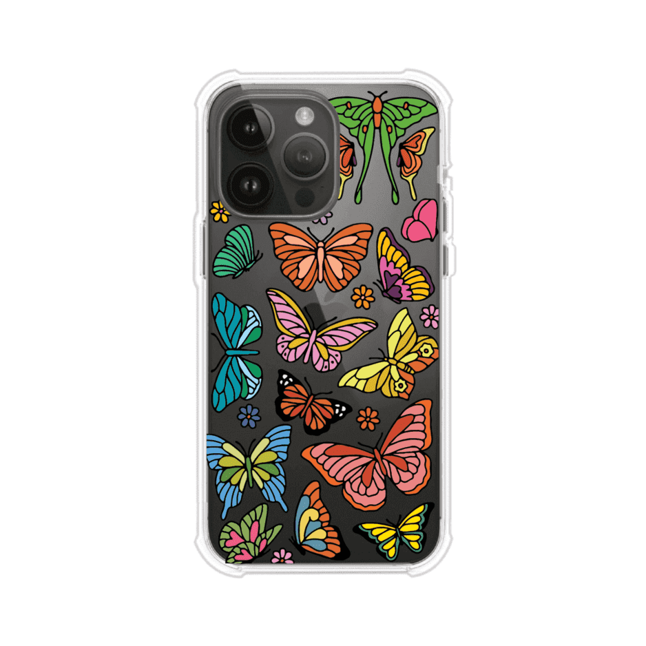 Funda transparente para iPhone con diseño aesthetic de mariposas de colores – Butterfly Haze de Remark Mx