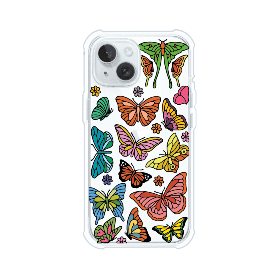 Funda transparente para iPhone con diseño aesthetic de mariposas de colores – Butterfly Haze de Remark Mx