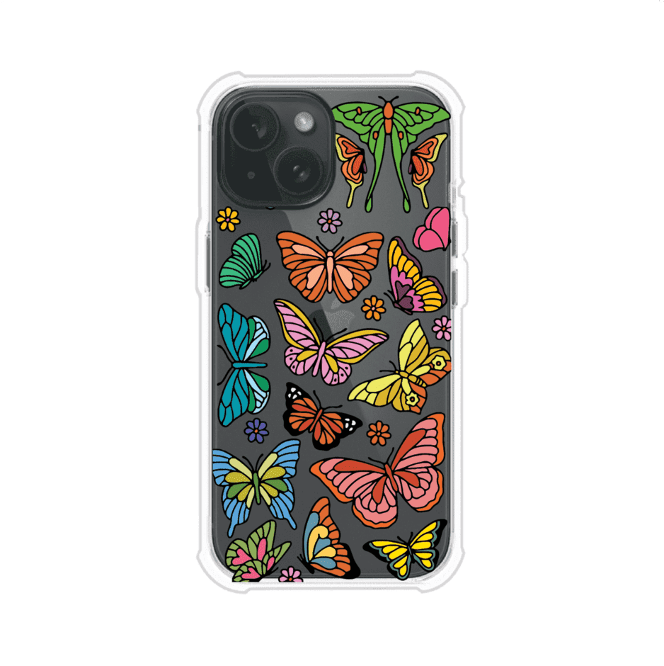 Funda transparente para iPhone con diseño aesthetic de mariposas de colores – Butterfly Haze de Remark Mx