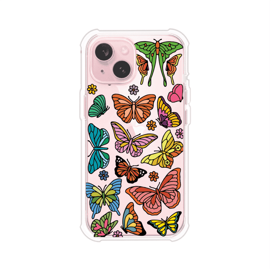 Funda transparente para iPhone con diseño aesthetic de mariposas de colores – Butterfly Haze de Remark Mx