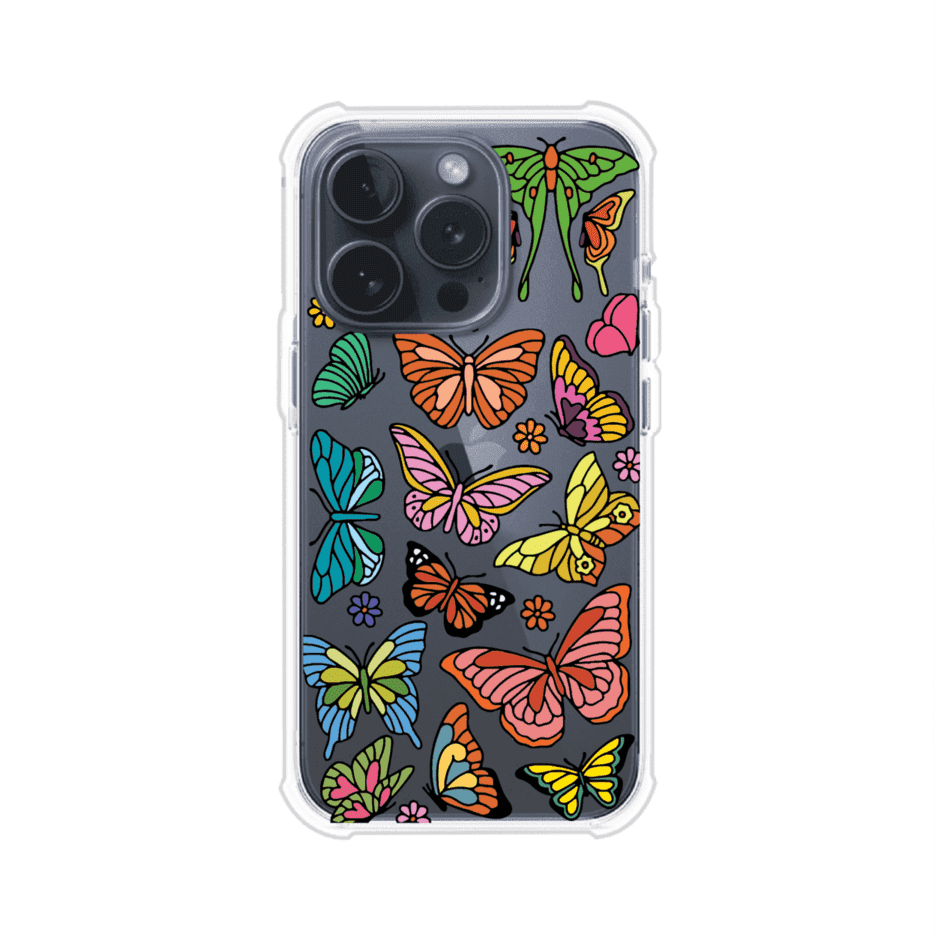 Funda transparente para iPhone con diseño aesthetic de mariposas de colores – Butterfly Haze de Remark Mx
