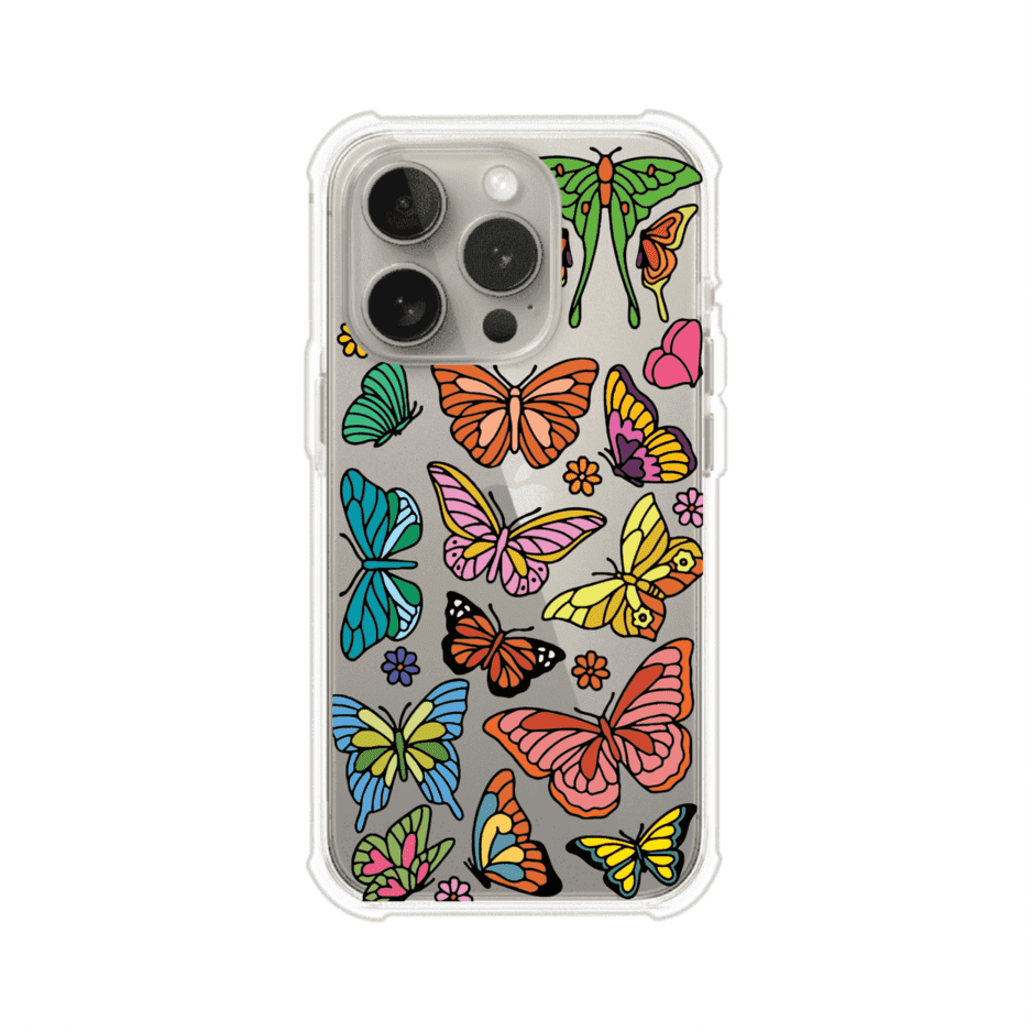 Funda transparente para iPhone con diseño aesthetic de mariposas de colores – Butterfly Haze de Remark Mx