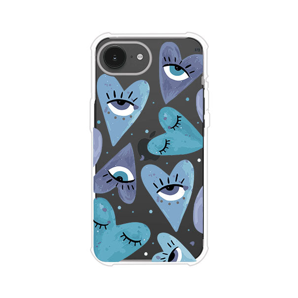 Funda para iPhone con corazones azules y ojos ilustrados, diseño artístico original y expresivo para un estilo auténtico. Producto de Remark Mx
