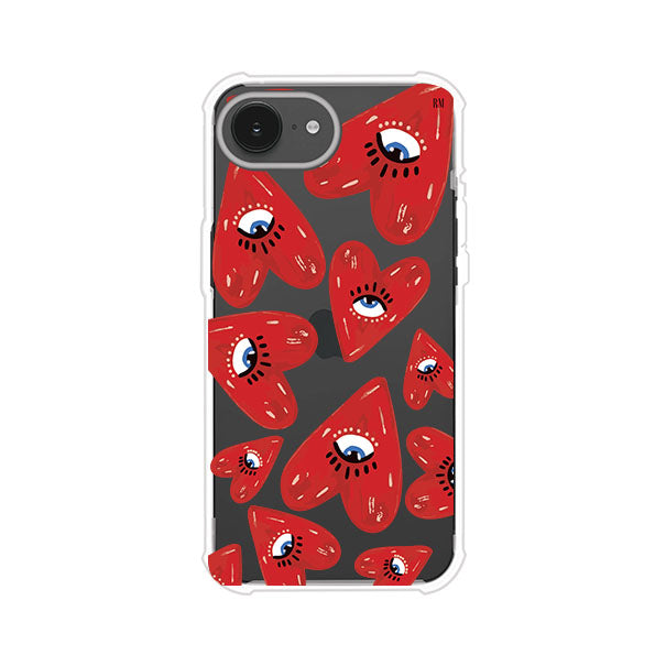 Funda para iPhone con diseño de corazones rojos ilustrados con ojos al centro. Estilo artístico, llamativo y original. Ideal para quienes buscan un accesorio único. Diseño de Remark MX