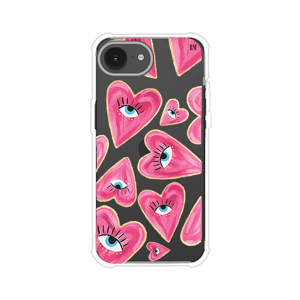 Funda para iPhone con corazones rosas ilustrados y ojos, diseño artístico y romántico. Ideal para expresar amor con estilo. Producto de Remark Mx