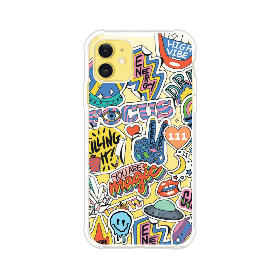 Funda para iPhone con diseño de stickers coloridos con frases motivacionales y energías positivas – Remark Mx