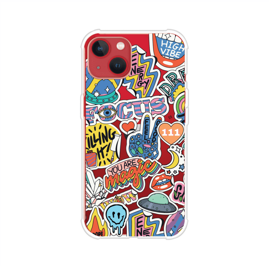 Funda para iPhone con diseño de stickers coloridos con frases motivacionales y energías positivas – Remark Mx