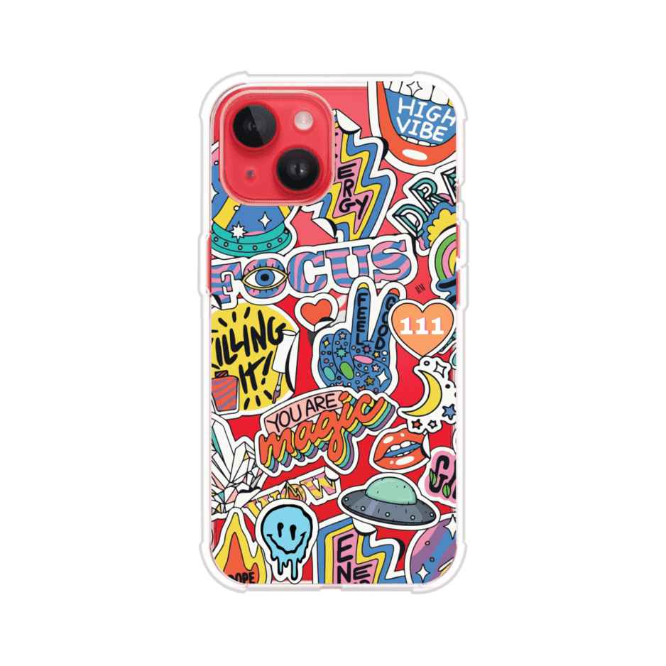 Funda para iPhone con diseño de stickers coloridos con frases motivacionales y energías positivas – Remark Mx