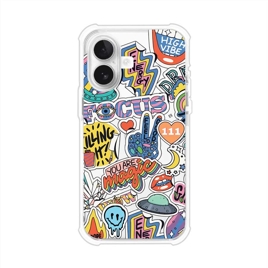Funda para iPhone con diseño de stickers coloridos con frases motivacionales y energías positivas – Remark Mx