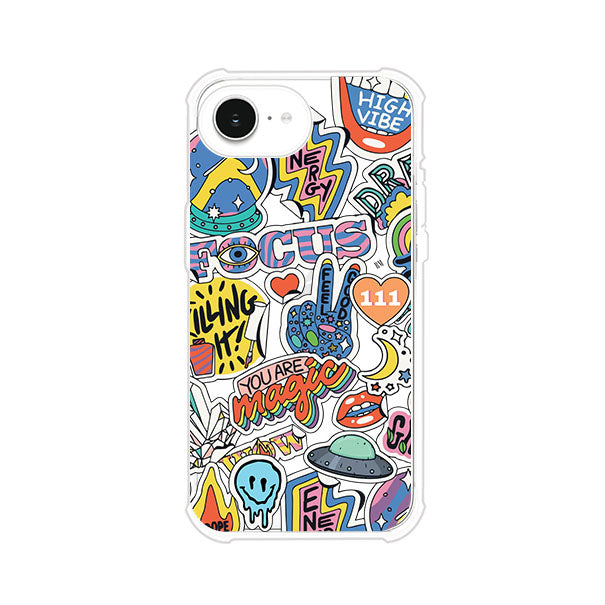 Funda para iPhone con diseño de stickers coloridos con frases motivacionales y energías positivas – Remark Mx