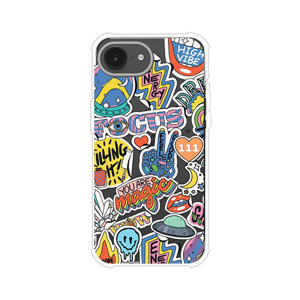 Funda para iPhone con diseño de stickers coloridos con frases motivacionales y energías positivas – Remark Mx