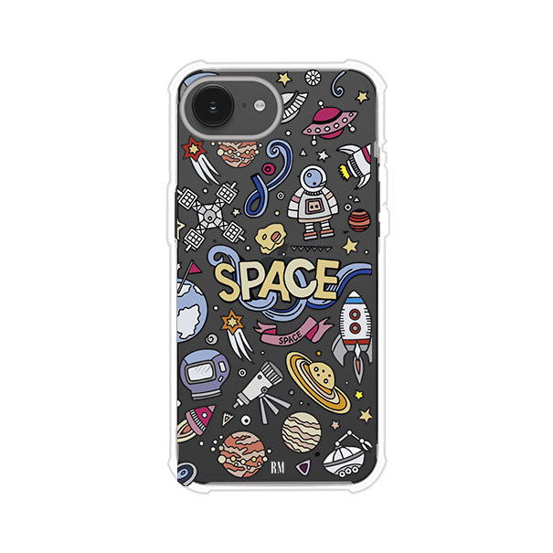 Funda para iPhone con diseño espacial, incluye ilustraciones de planetas, cohetes, astronautas y estrellas en estilo doodle divertido. Producto de Remark Mx