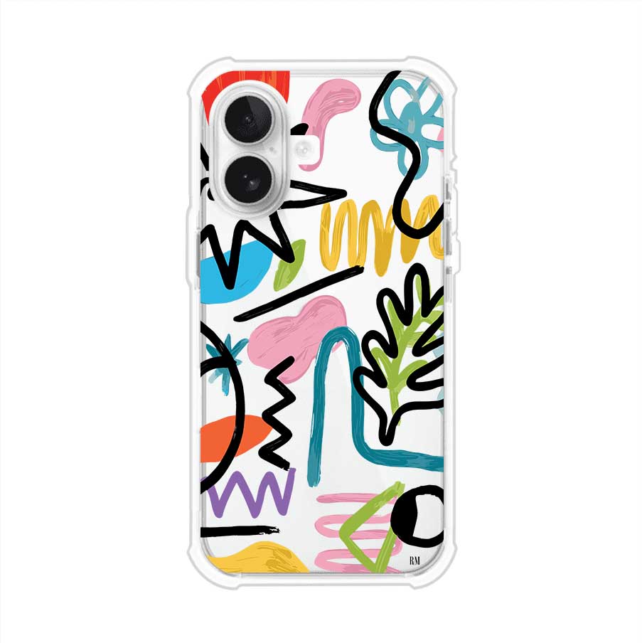 Funda con diseño de garabatos abstractos en colores vivos para iPhone. Estilo moderno y artístico. Producto de Remark Mx