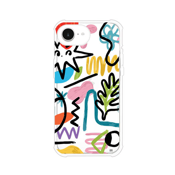 Funda con diseño de garabatos abstractos en colores vivos para iPhone. Estilo moderno y artístico. Producto de Remark Mx