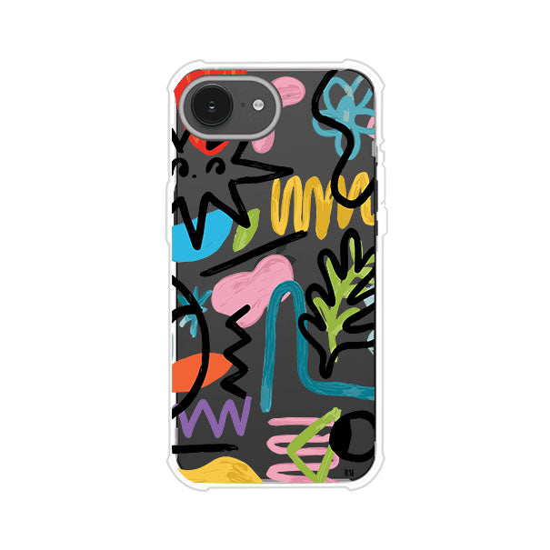 Funda con diseño de garabatos abstractos en colores vivos para iPhone. Estilo moderno y artístico. Producto de Remark Mx