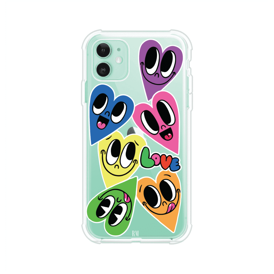 Funda para iPhone con diseño de corazones sonrientes en colores vibrantes – Remark Mx