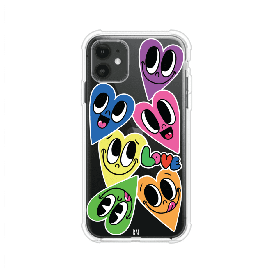 Funda para iPhone con diseño de corazones sonrientes en colores vibrantes – Remark Mx
