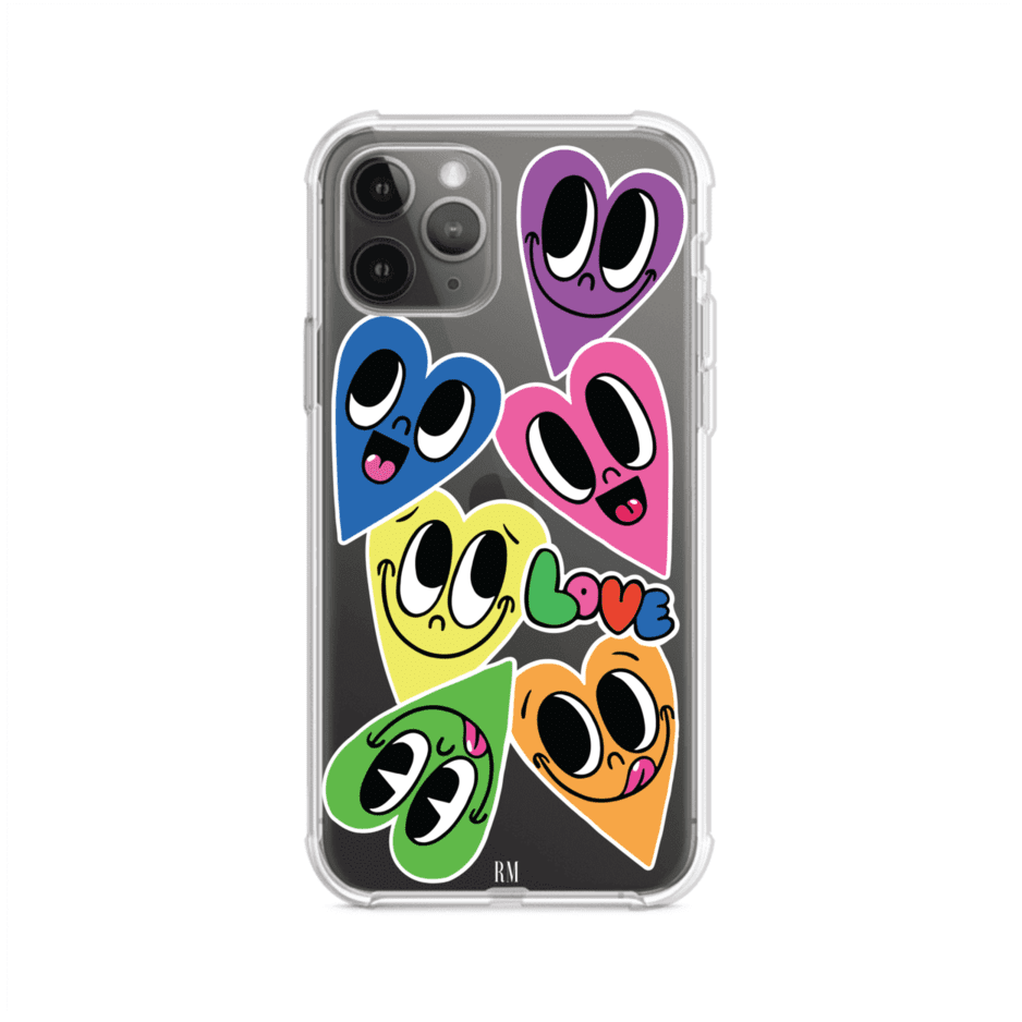 Funda para iPhone con diseño de corazones sonrientes en colores vibrantes – Remark Mx