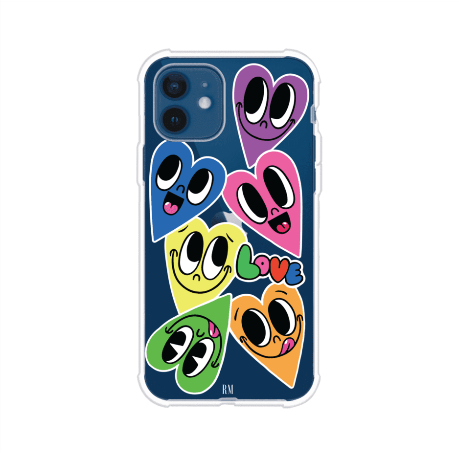 Funda para iPhone con diseño de corazones sonrientes en colores vibrantes – Remark Mx
