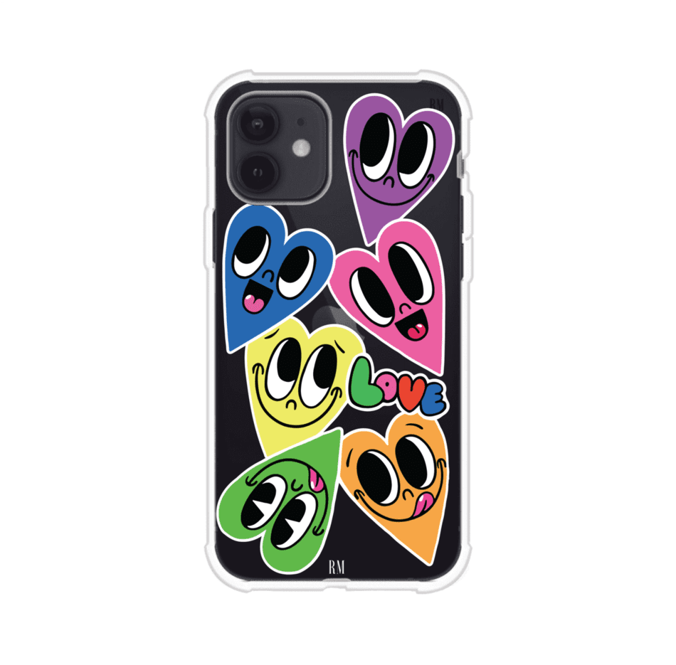 Funda para iPhone con diseño de corazones sonrientes en colores vibrantes – Remark Mx