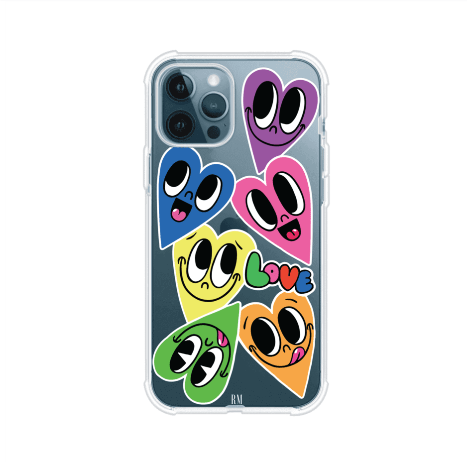 Funda para iPhone con diseño de corazones sonrientes en colores vibrantes – Remark Mx