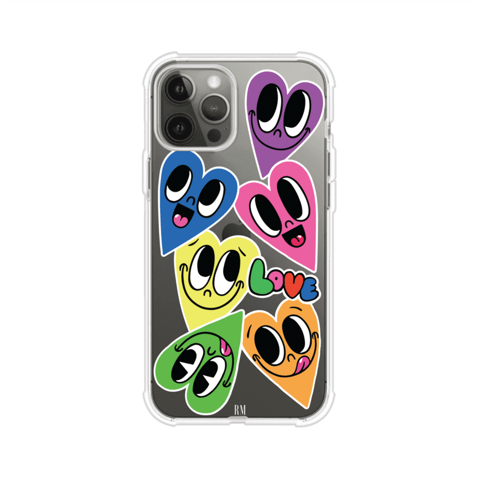 Funda para iPhone con diseño de corazones sonrientes en colores vibrantes – Remark Mx