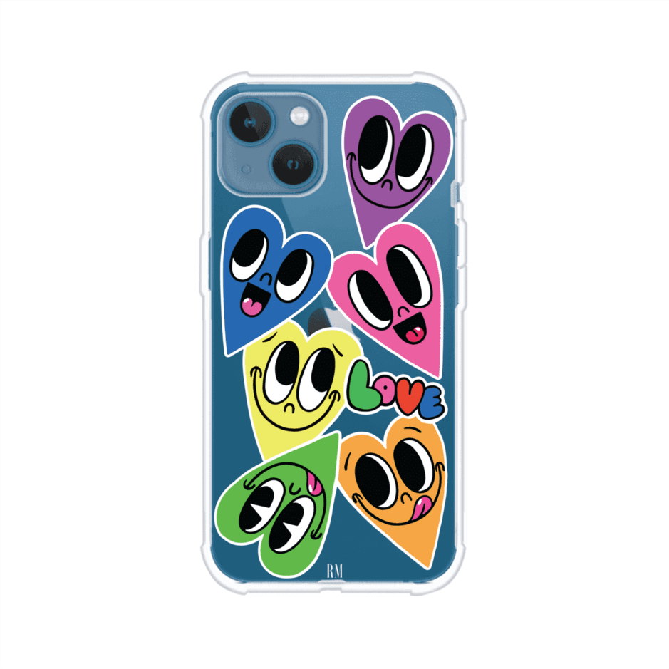 Funda para iPhone con diseño de corazones sonrientes en colores vibrantes – Remark Mx