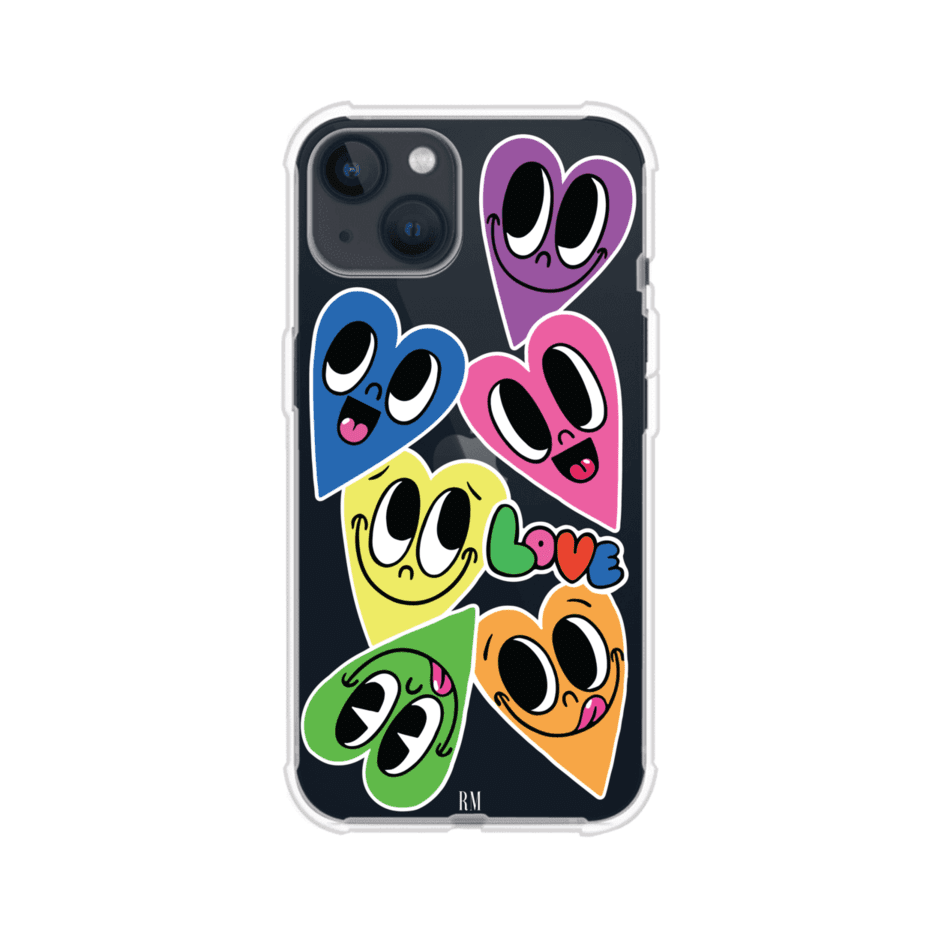 Funda para iPhone con diseño de corazones sonrientes en colores vibrantes – Remark Mx