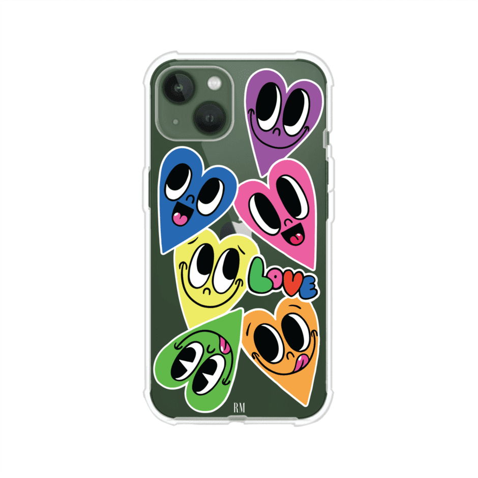 Funda para iPhone con diseño de corazones sonrientes en colores vibrantes – Remark Mx