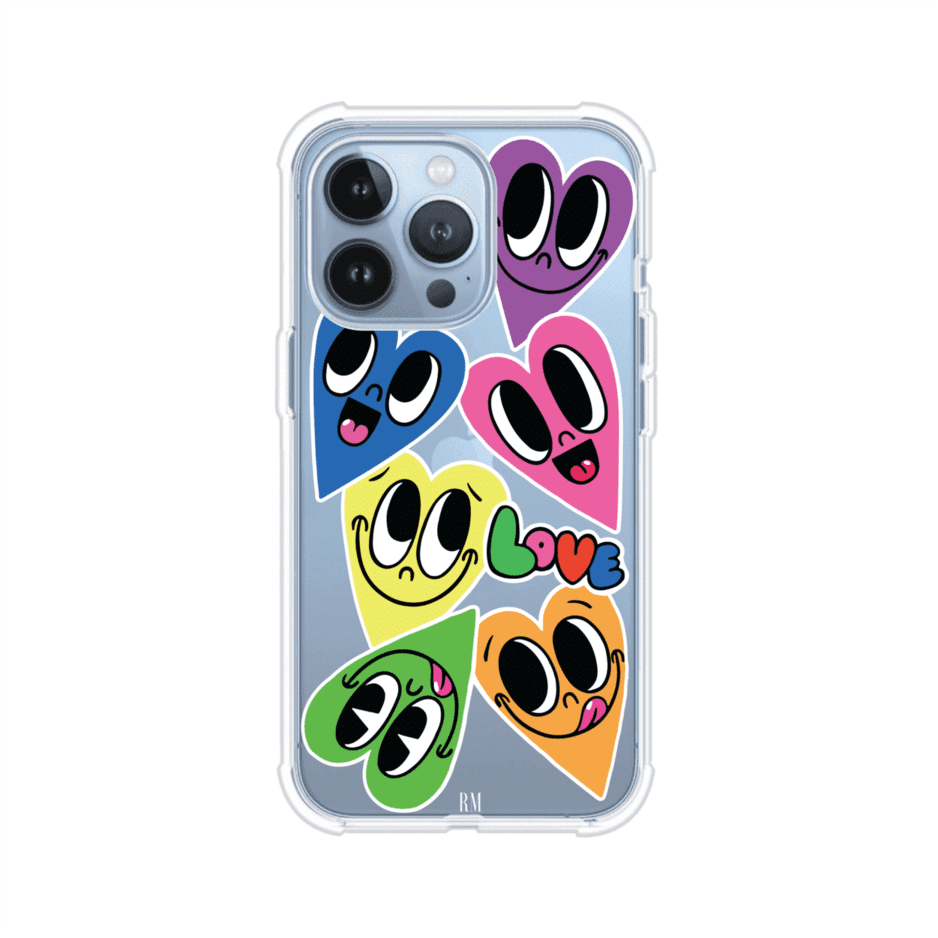 Funda para iPhone con diseño de corazones sonrientes en colores vibrantes – Remark Mx