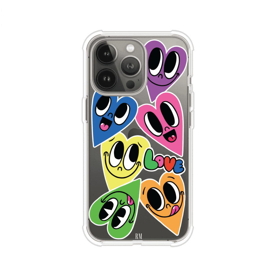 Funda para iPhone con diseño de corazones sonrientes en colores vibrantes – Remark Mx