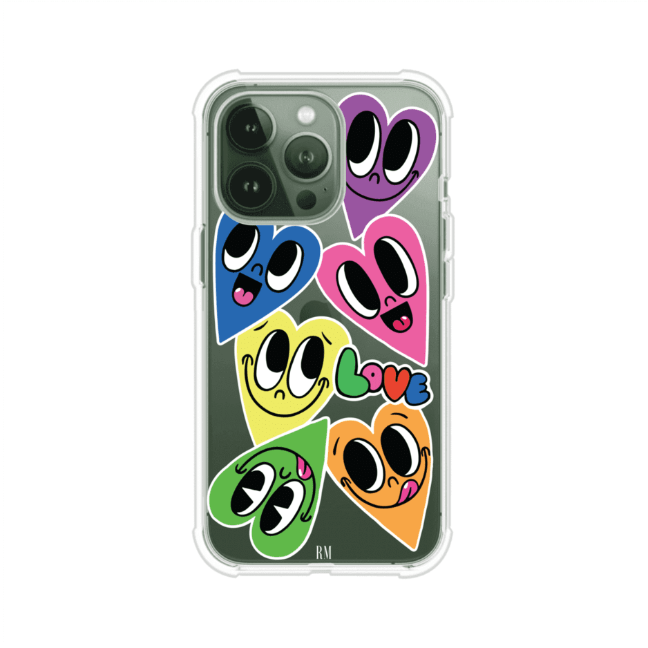 Funda para iPhone con diseño de corazones sonrientes en colores vibrantes – Remark Mx