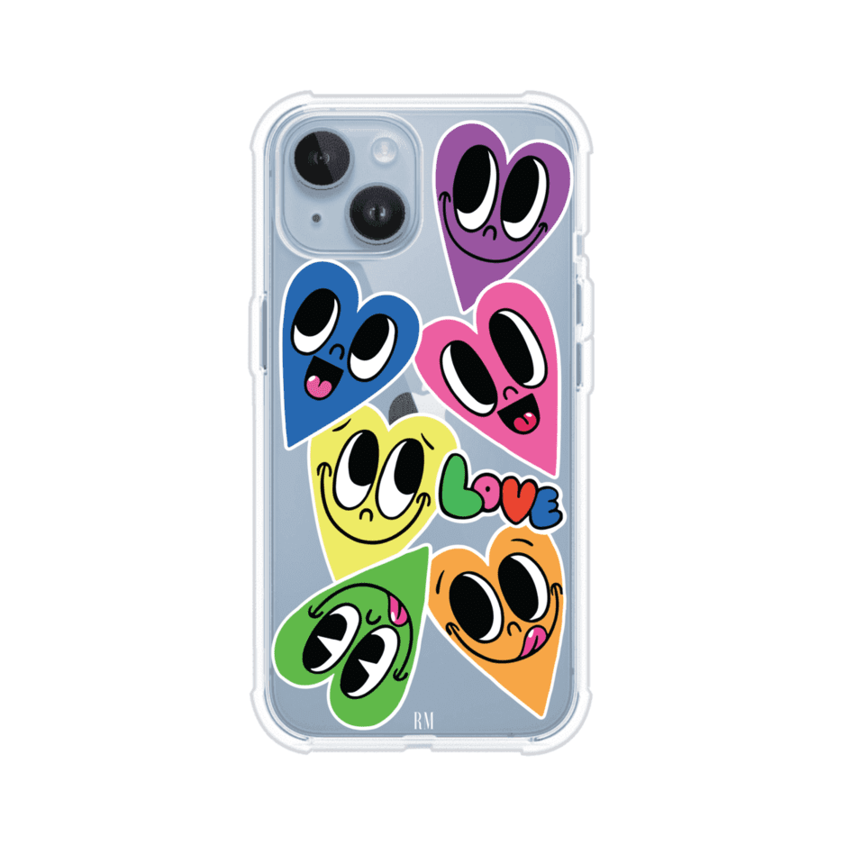 Funda para iPhone con diseño de corazones sonrientes en colores vibrantes – Remark Mx