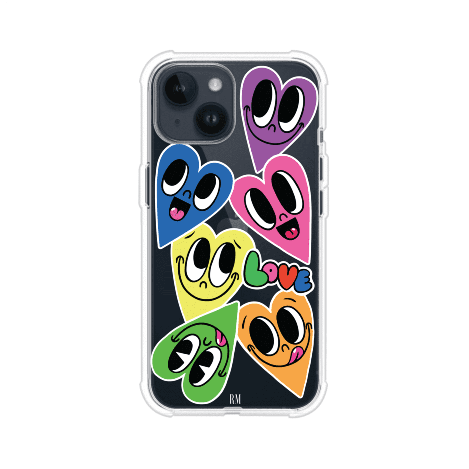 Funda para iPhone con diseño de corazones sonrientes en colores vibrantes – Remark Mx