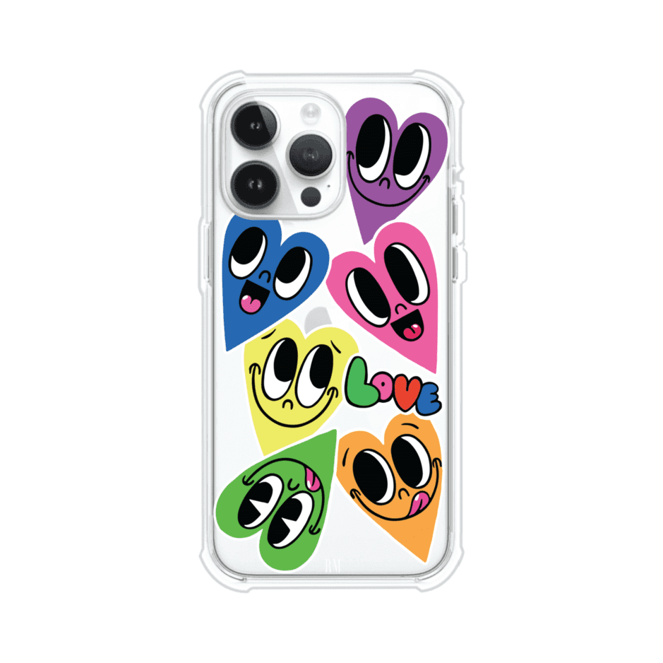 Funda para iPhone con diseño de corazones sonrientes en colores vibrantes – Remark Mx