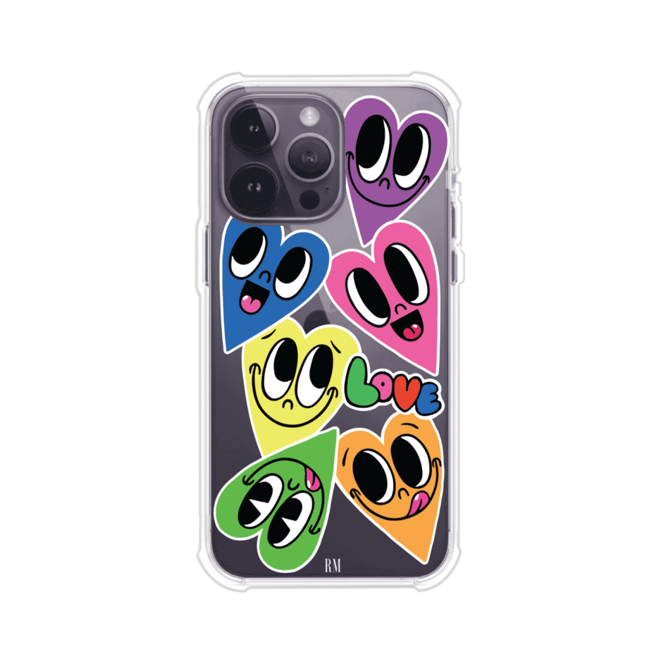 Funda para iPhone con diseño de corazones sonrientes en colores vibrantes – Remark Mx