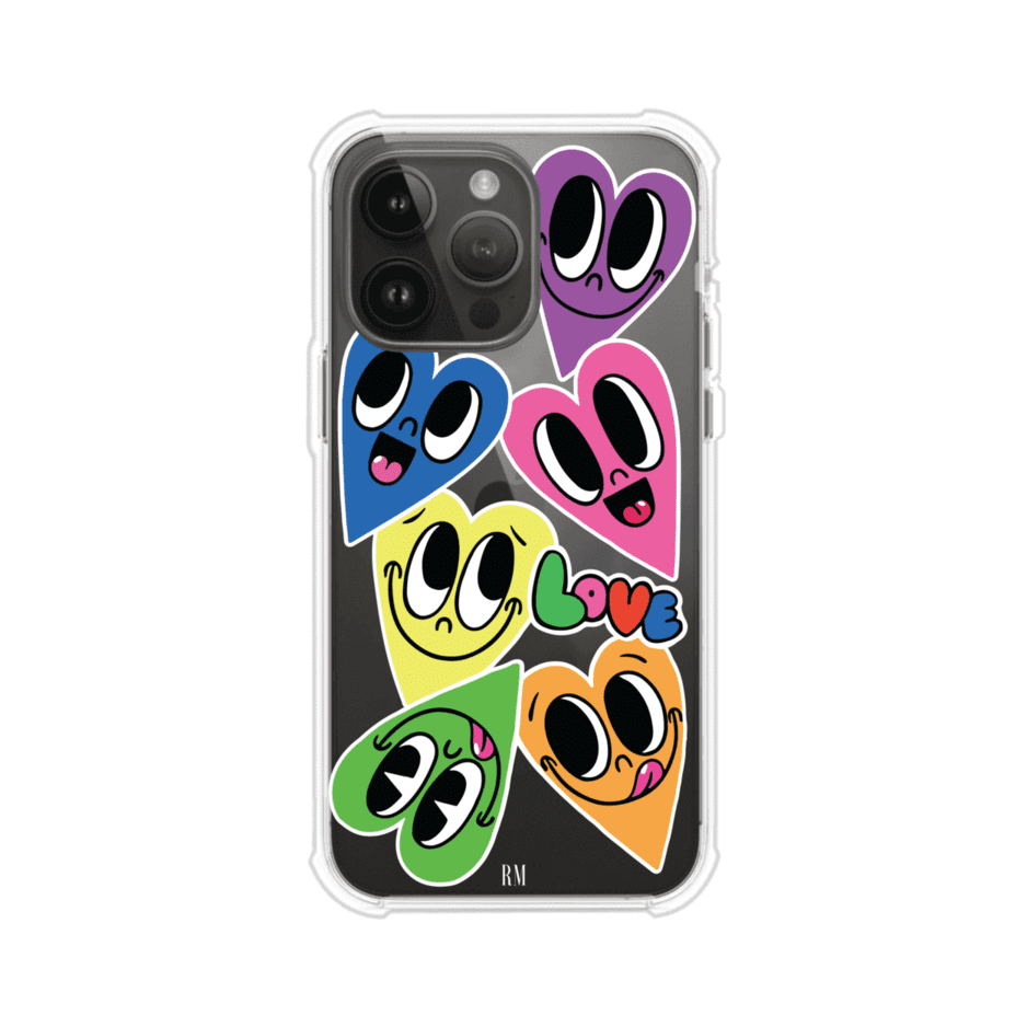 Funda para iPhone con diseño de corazones sonrientes en colores vibrantes – Remark Mx
