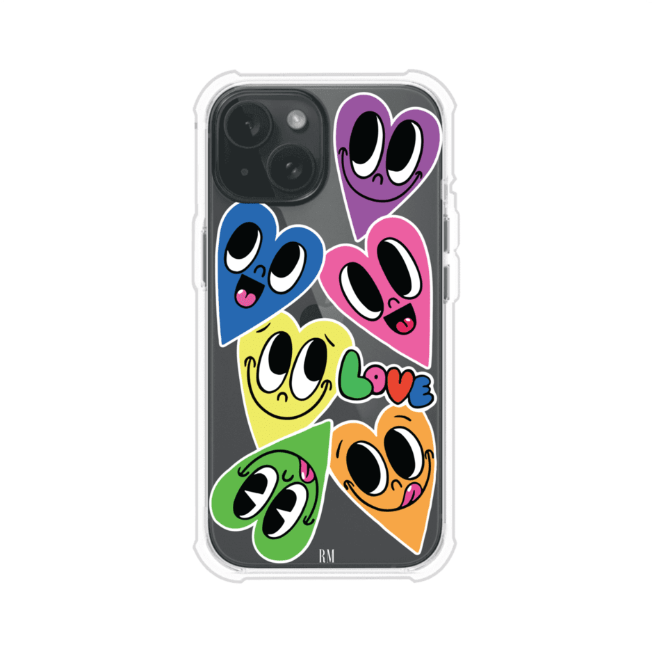 Funda para iPhone con diseño de corazones sonrientes en colores vibrantes – Remark Mx