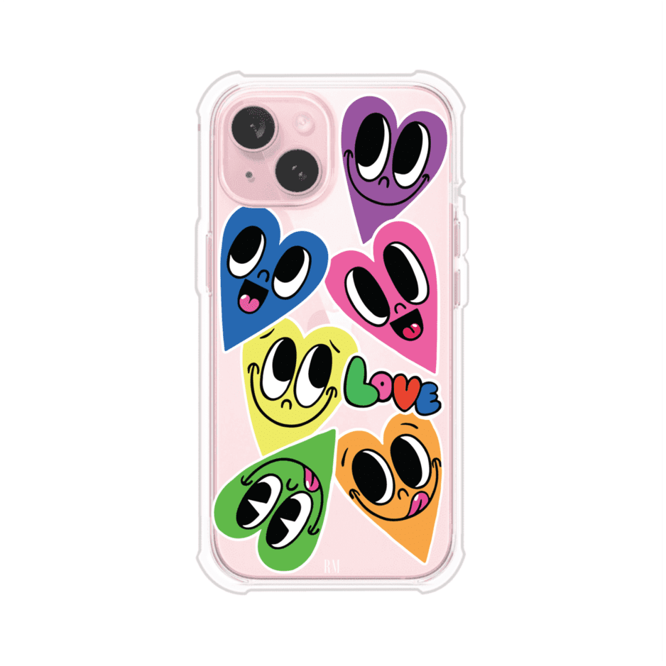 Funda para iPhone con diseño de corazones sonrientes en colores vibrantes – Remark Mx