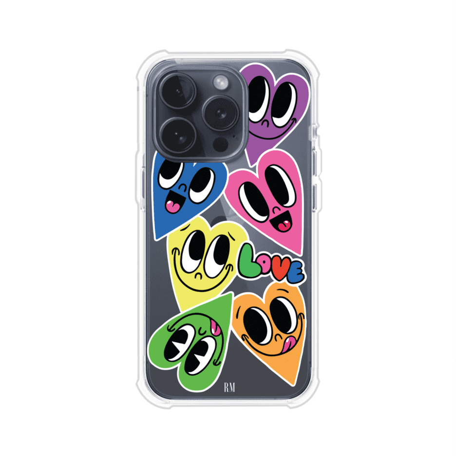 Funda para iPhone con diseño de corazones sonrientes en colores vibrantes – Remark Mx