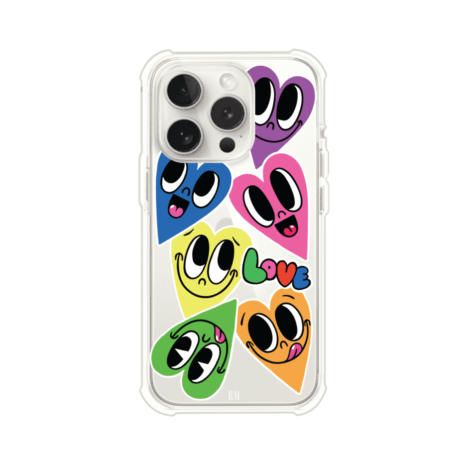 Funda para iPhone con diseño de corazones sonrientes en colores vibrantes – Remark Mx