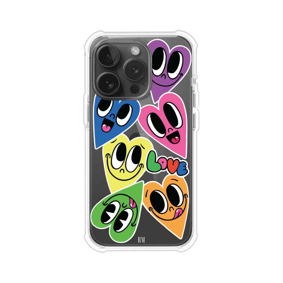 Funda para iPhone con diseño de corazones sonrientes en colores vibrantes – Remark Mx