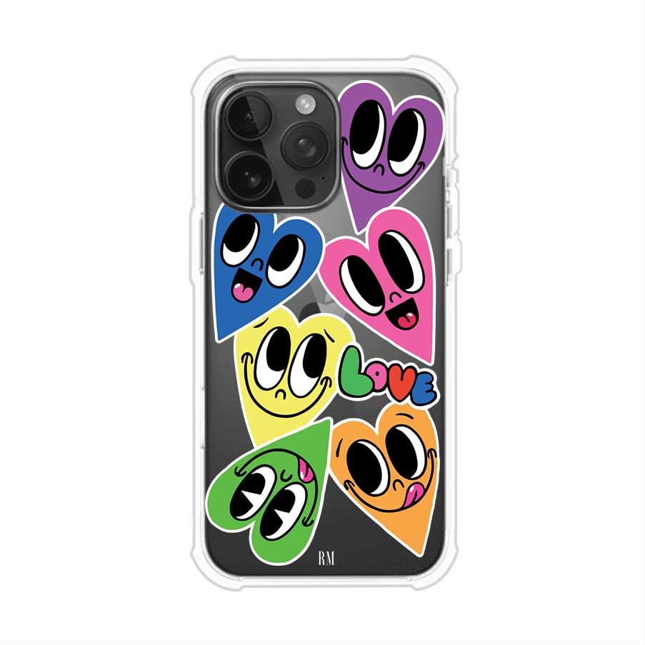 Funda para iPhone con diseño de corazones sonrientes en colores vibrantes – Remark Mx