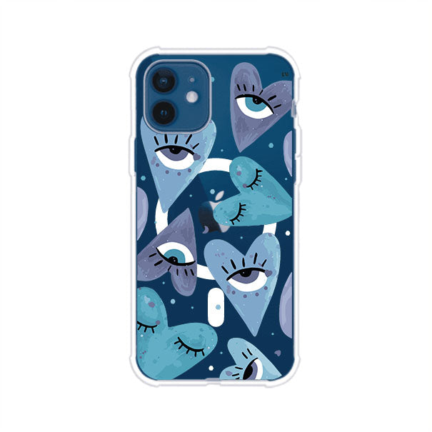 Funda para iPhone con corazones azules y ojos ilustrados, diseño artístico original y expresivo para un estilo auténtico. Producto de Remark Mx