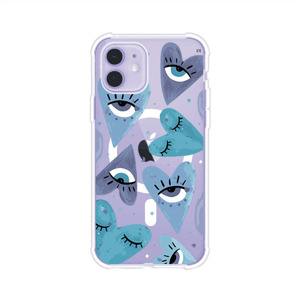 Funda para iPhone con corazones azules y ojos ilustrados, diseño artístico original y expresivo para un estilo auténtico. Producto de Remark Mx