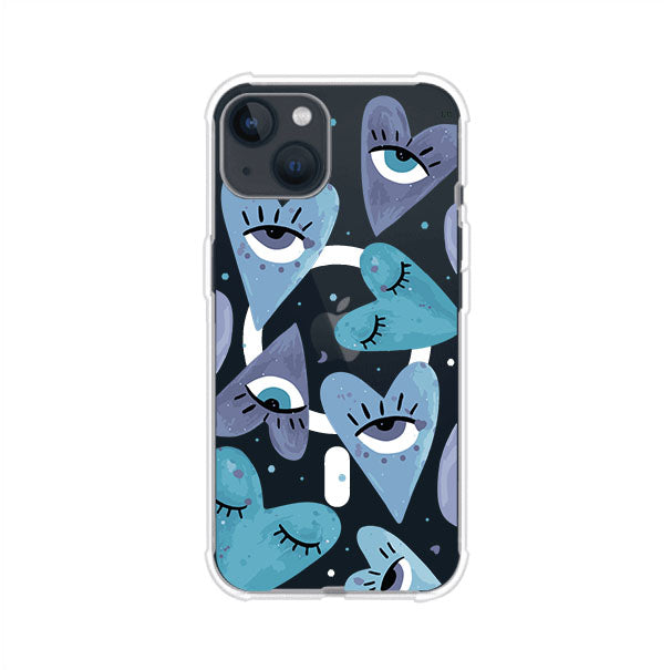 Funda para iPhone con corazones azules y ojos ilustrados, diseño artístico original y expresivo para un estilo auténtico. Producto de Remark Mx