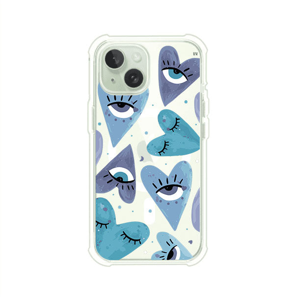 Funda para iPhone con corazones azules y ojos ilustrados, diseño artístico original y expresivo para un estilo auténtico. Producto de Remark Mx