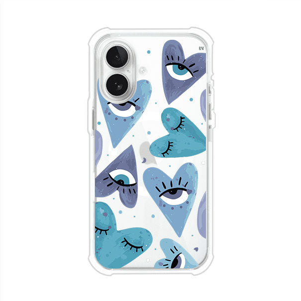 Funda para iPhone con corazones azules y ojos ilustrados, diseño artístico original y expresivo para un estilo auténtico. Producto de Remark Mx